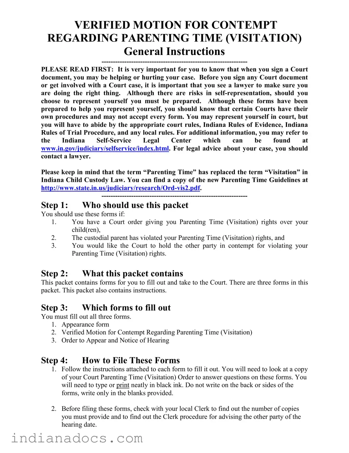 Fillable Contempt Of Court Indiana Form