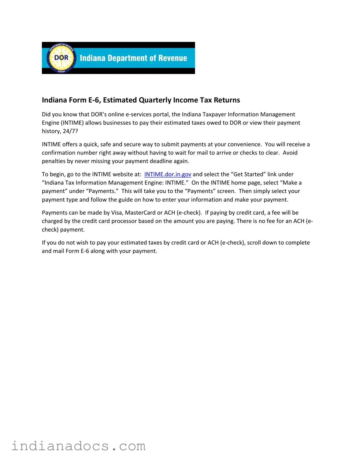 Fillable E 6 Indiana Form