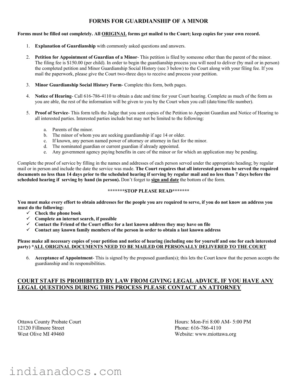 Fillable Guardianship Indiana Form