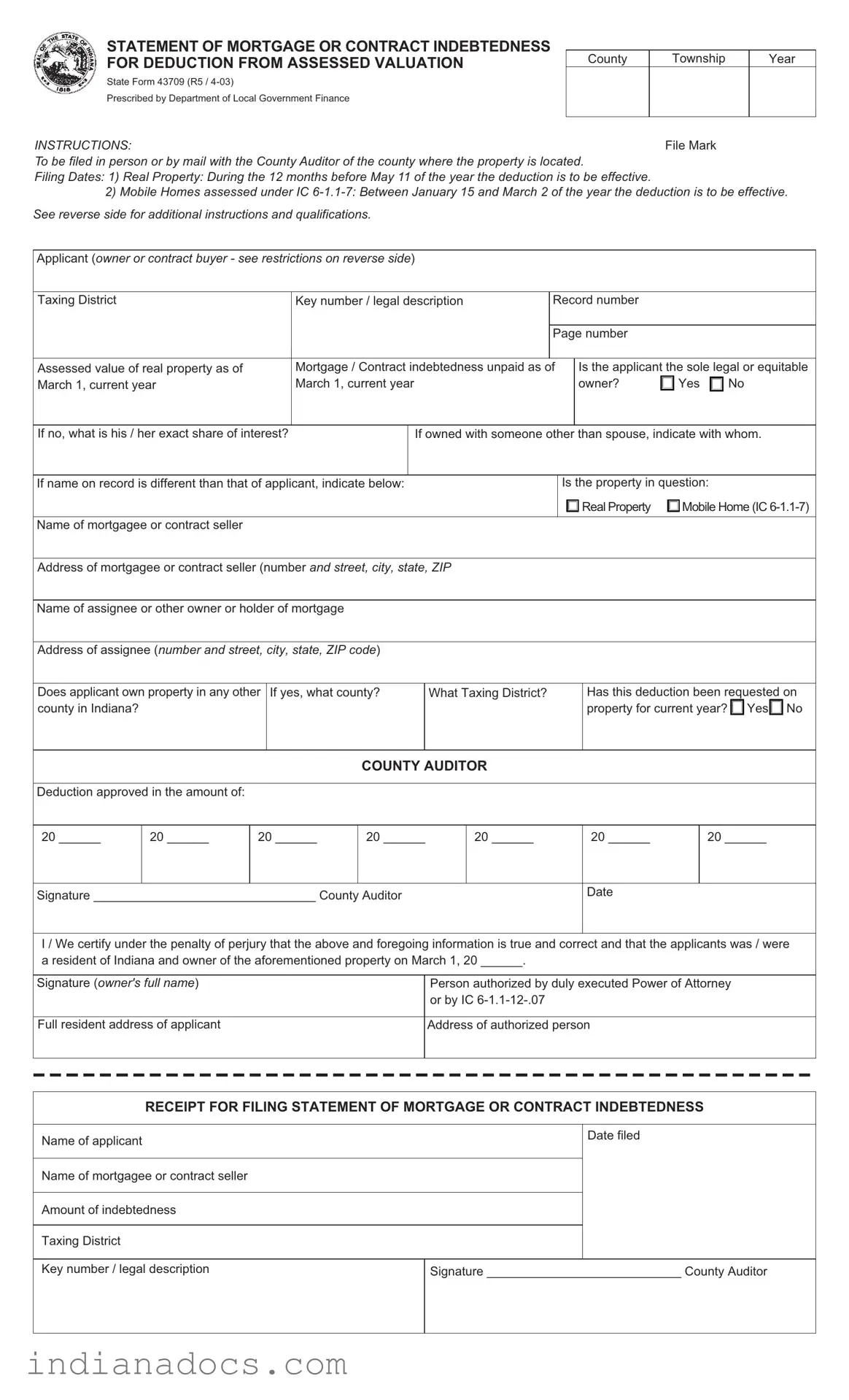 Fillable Indiana 43709 Form