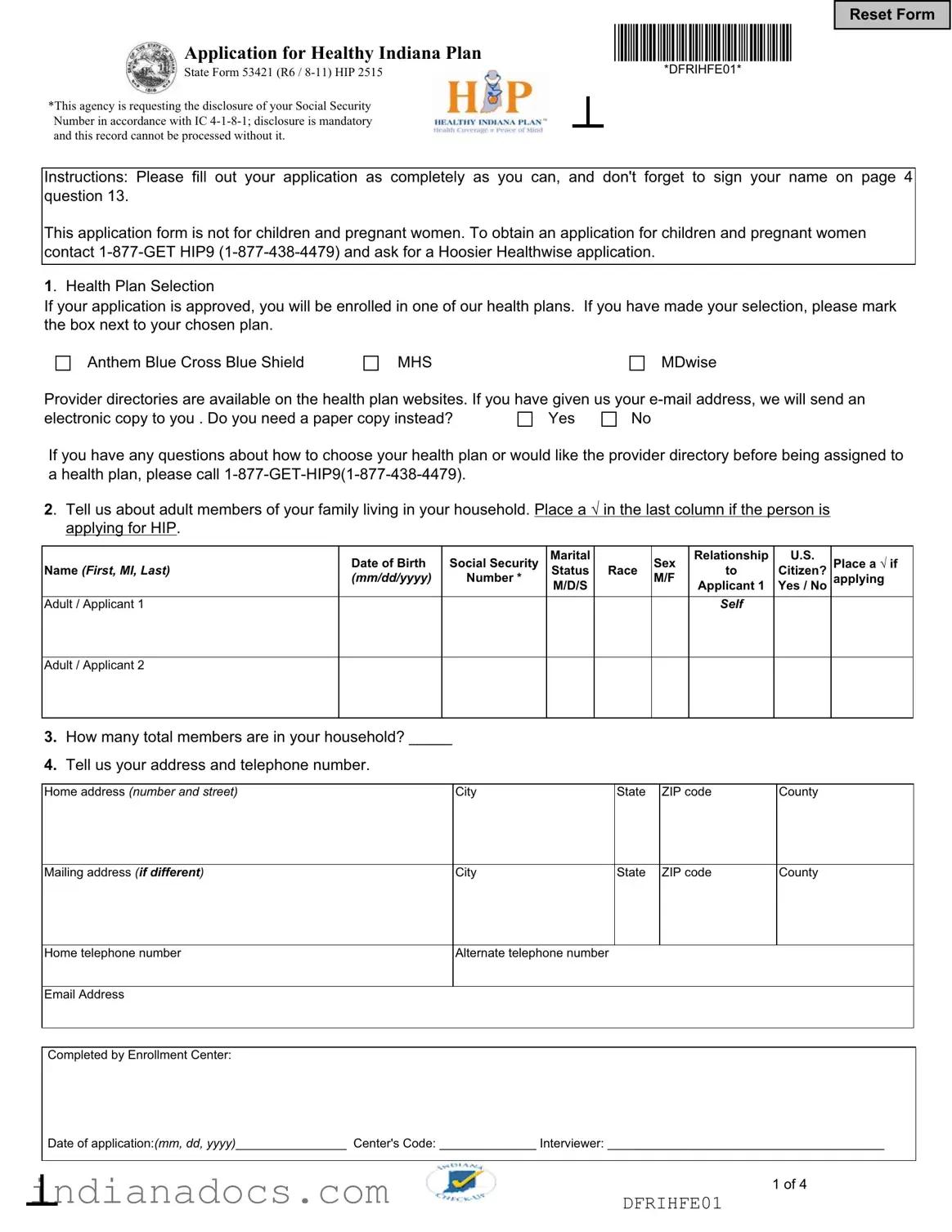Fillable Indiana 53421 Form