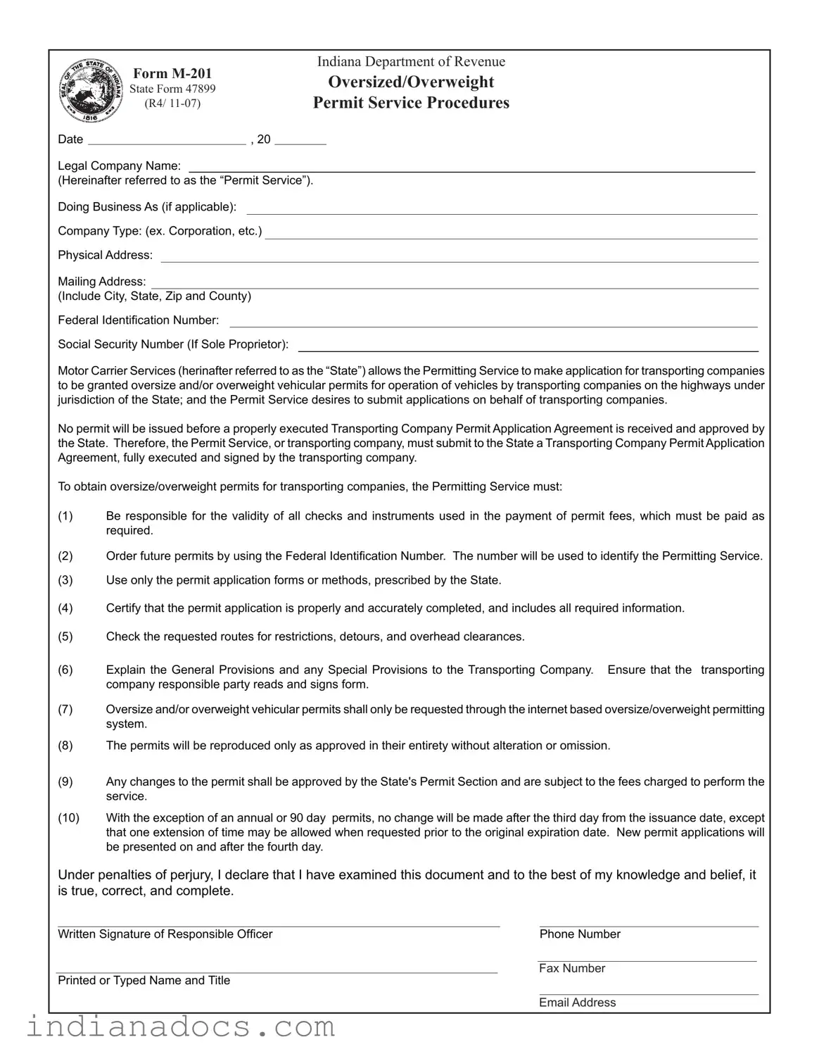 Fillable Indiana M 201 Form