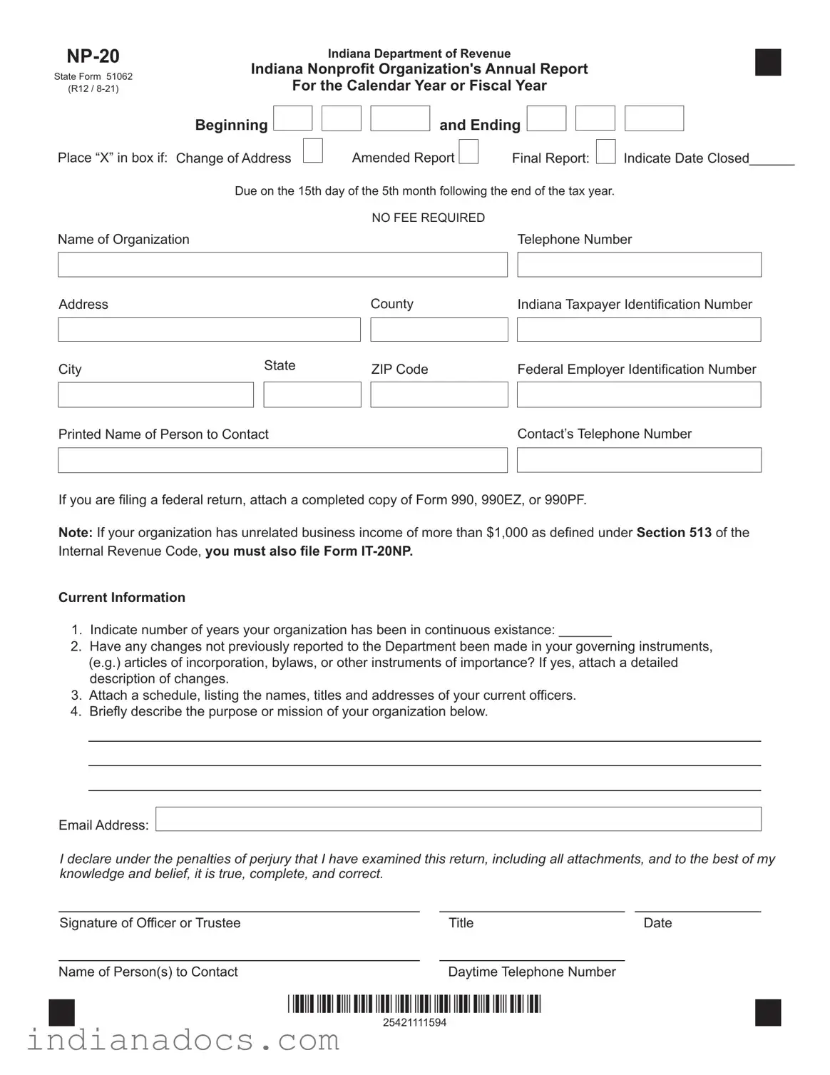 Fillable Indiana Np 20 Form