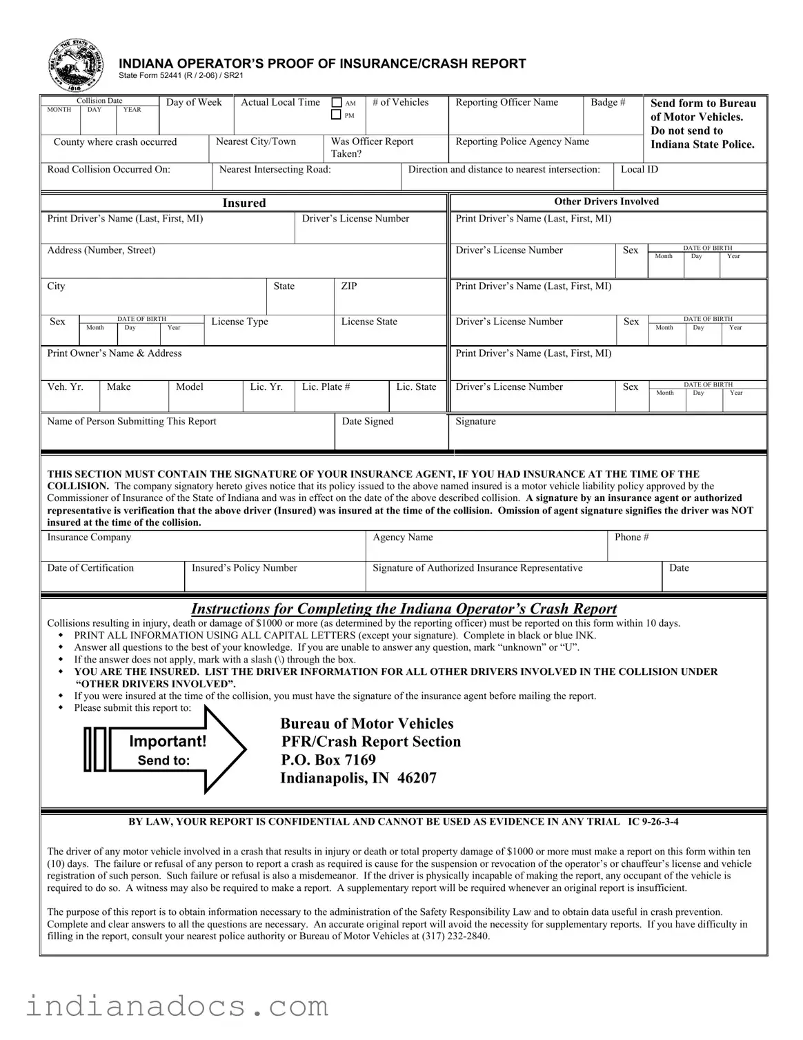 Fillable Indiana Sr21 Form
