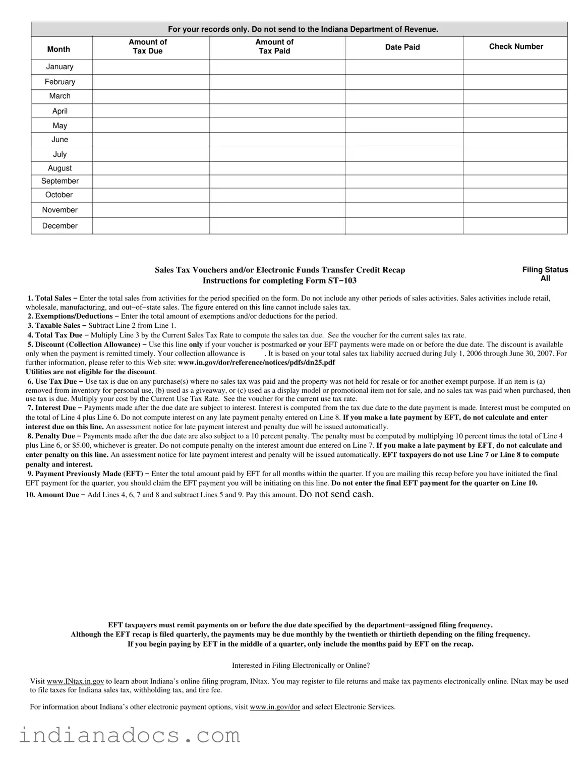 Fillable Indiana St 103 Form