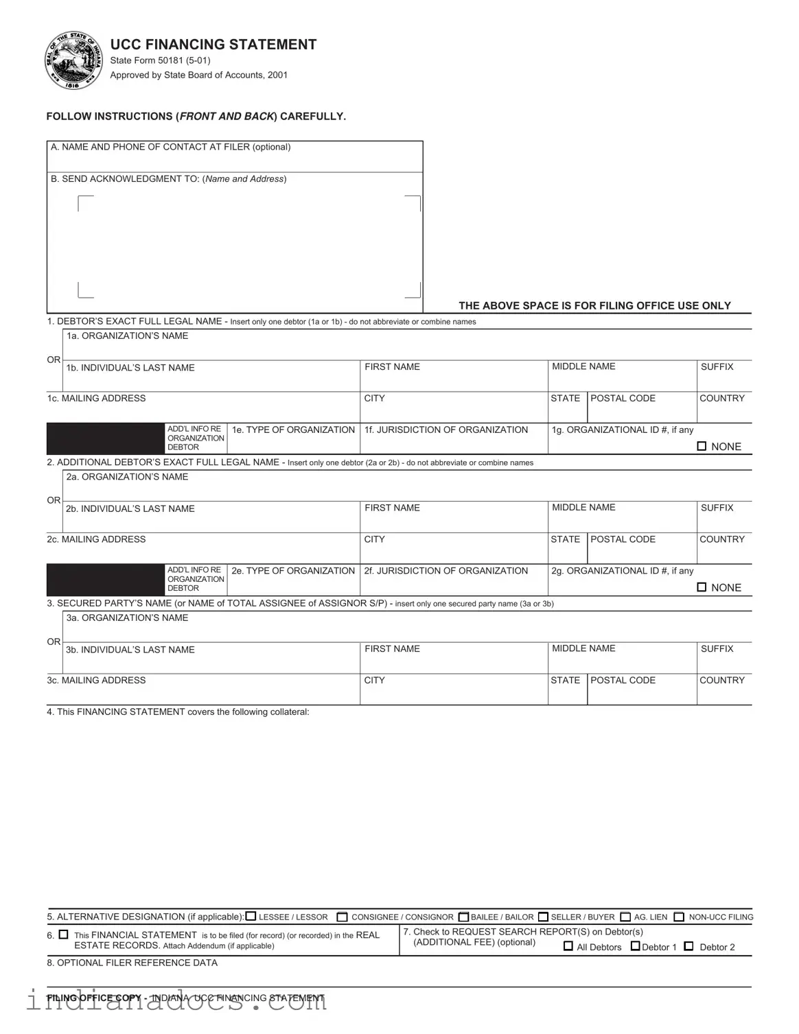 Fillable Indiana State 50181 Form