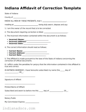 Official  Affidavit of Correction Form for Indiana