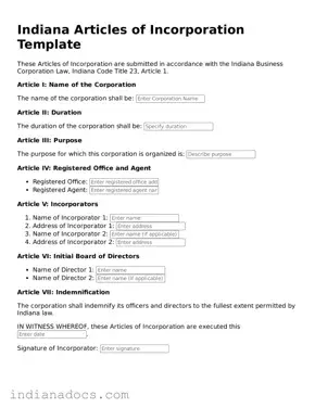 Official  Articles of Incorporation Form for Indiana