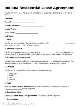 Official  Residential Lease Agreement Form for Indiana