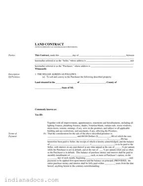 Fillable Indiana Land Contract Example Form