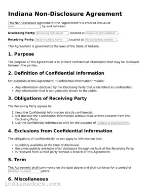 Official  Non-disclosure Agreement Form for Indiana