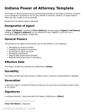 Official  Power of Attorney Form for Indiana