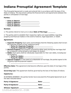 Official  Prenuptial Agreement Form for Indiana