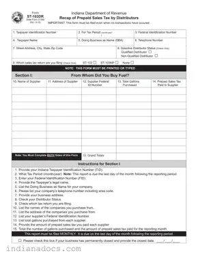 Fillable Indiana St 103Dr Form