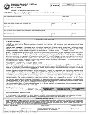 Fillable Indiana State 104 Form
