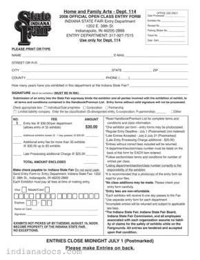 Fillable Indiana State Fair Entry Form