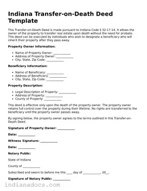 Official  Transfer-on-Death Deed Form for Indiana