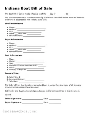Official  Boat Bill of Sale Form for Indiana