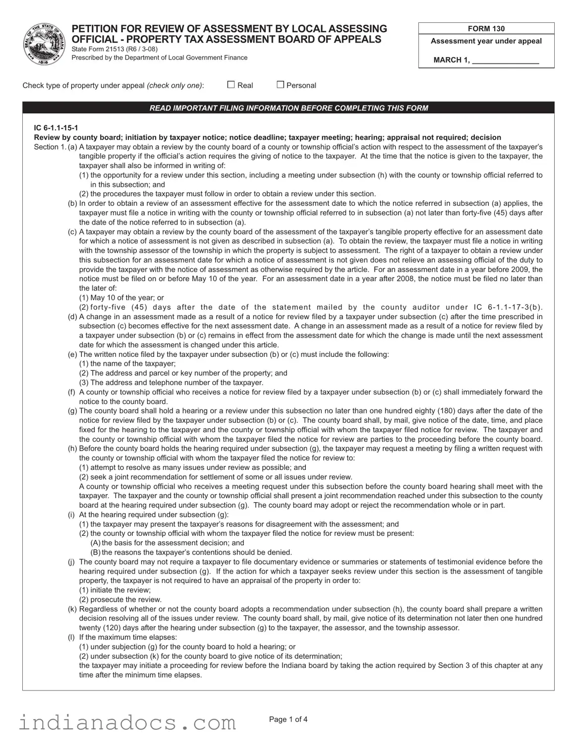 Fillable State Of Indiana 130 Short Form