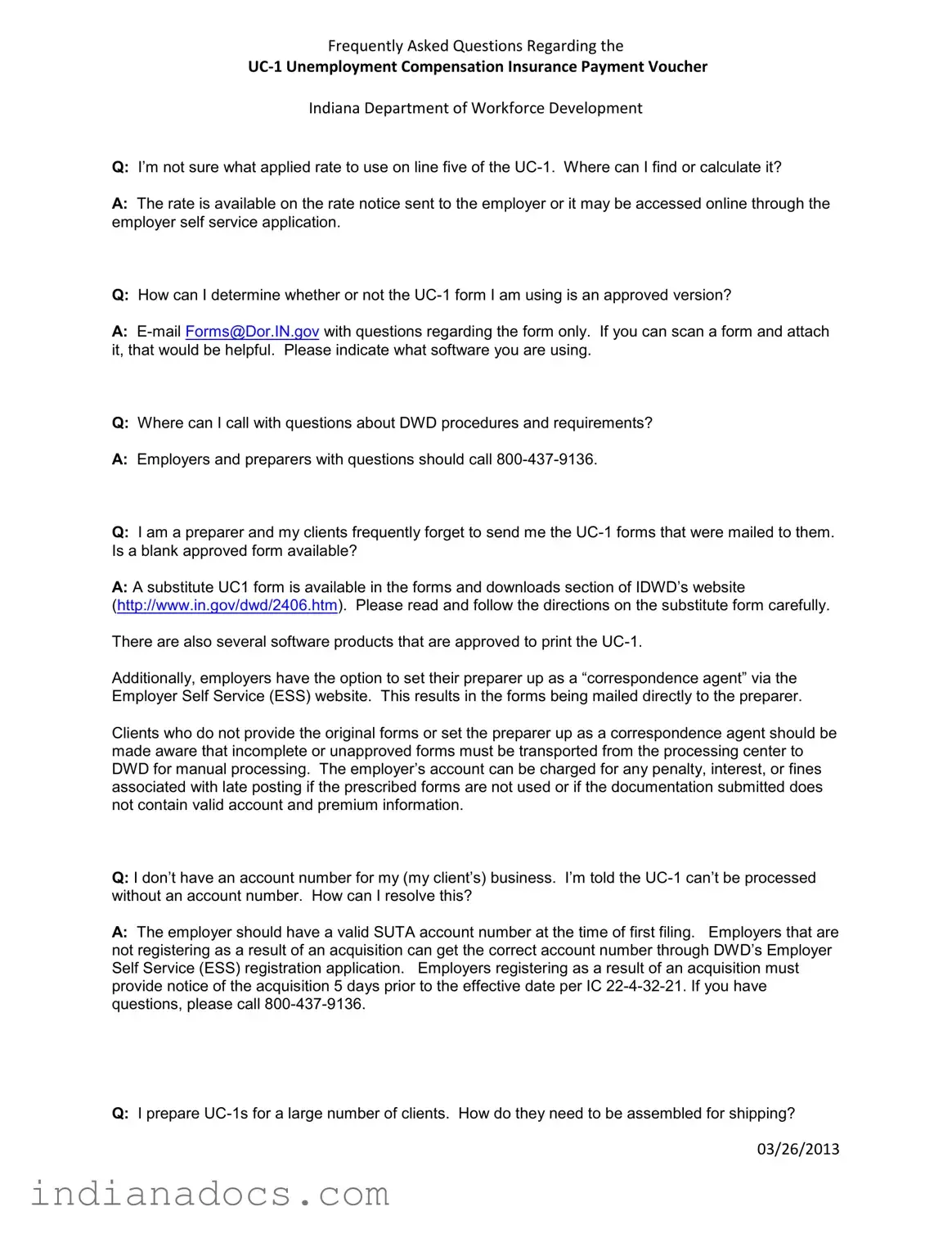 Fillable Uc1 Indiana Form